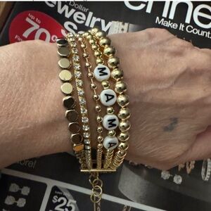 💕Gold and White Layered Bracelet Set with Beads and Rhinestones